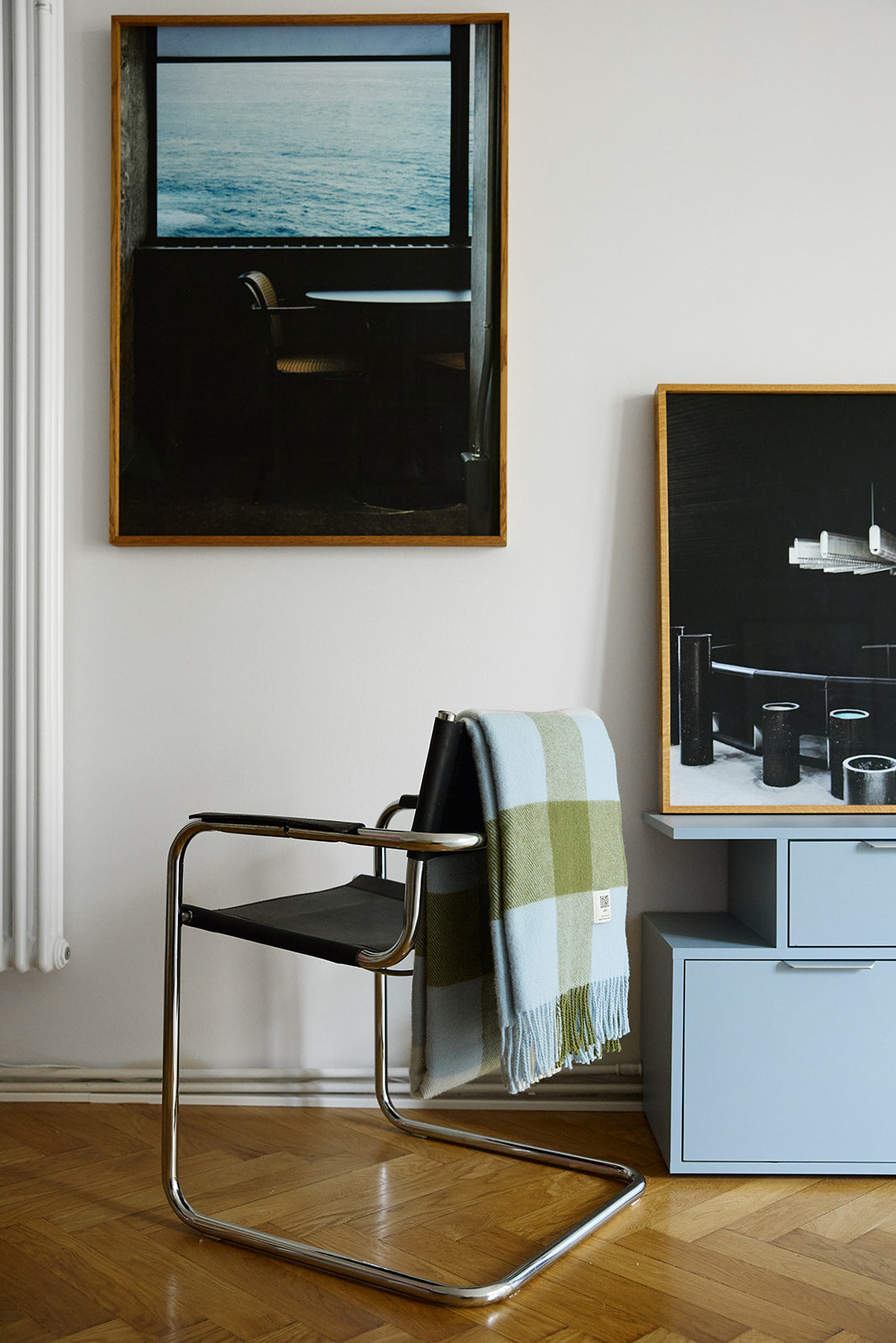 Koc wełniany w kratę Frin Olive Blue