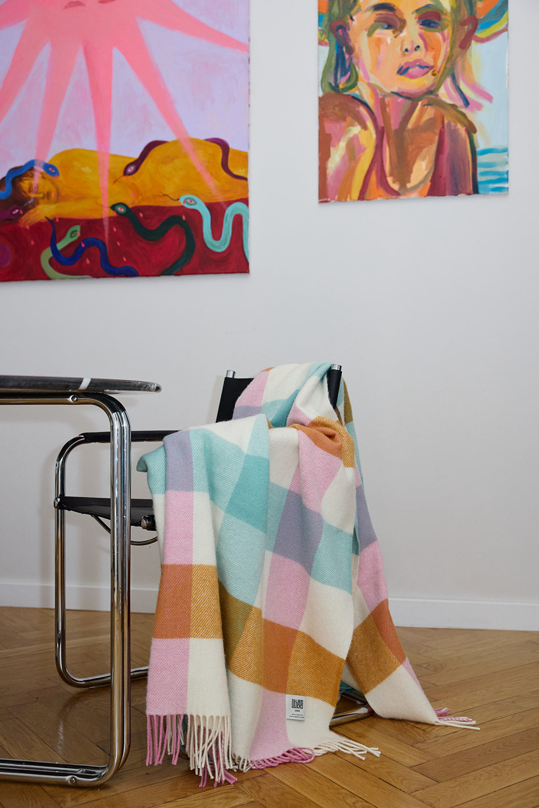 Koc wełniany w kratę Frin Multicolor