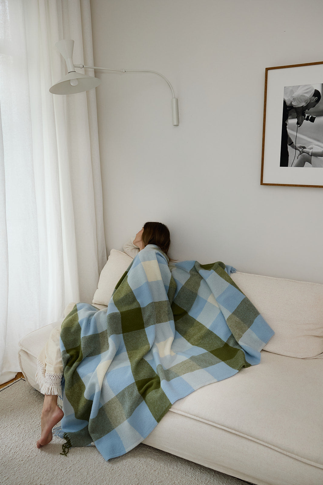 Koc wełniany w kratę Frin Olive Blue