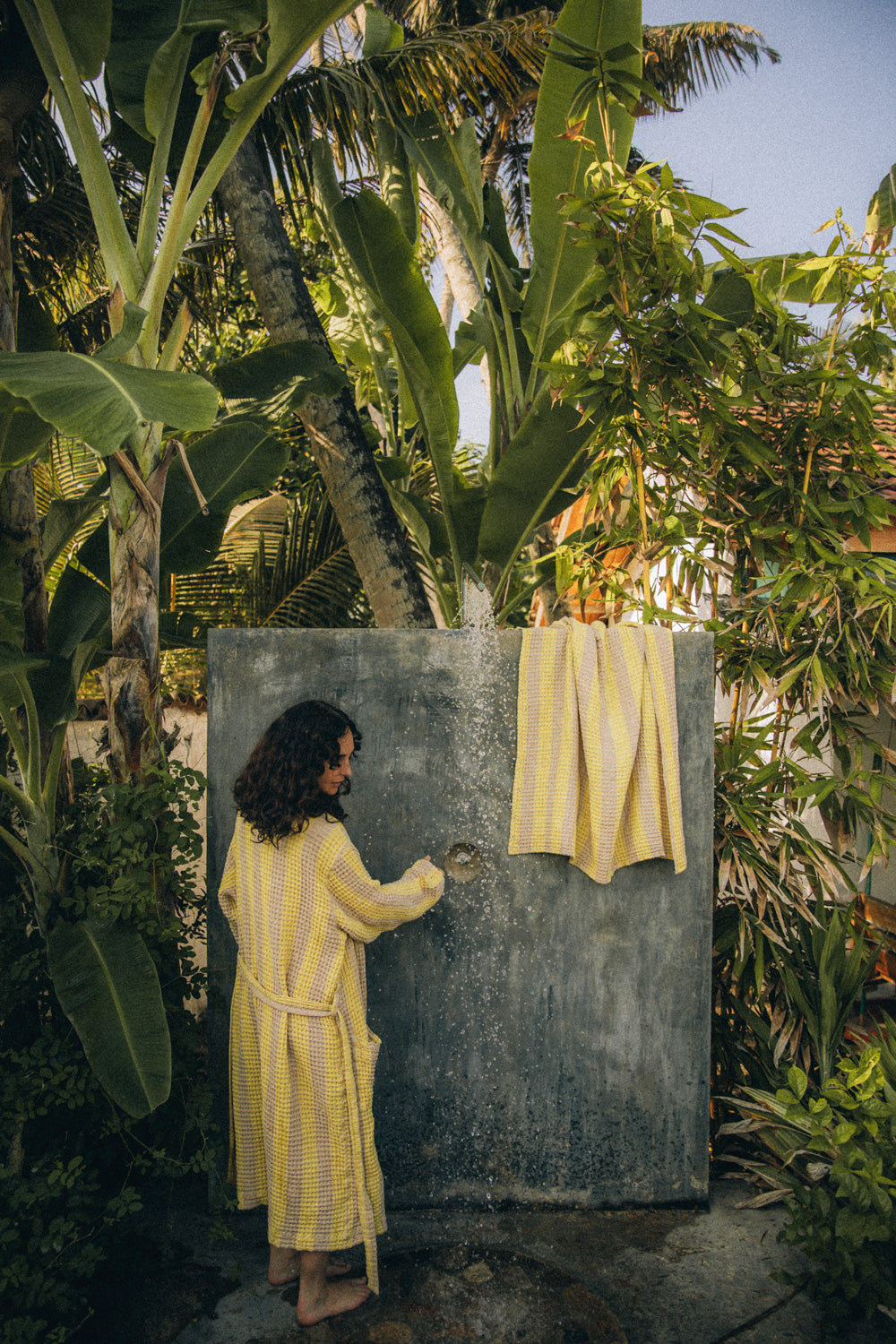 Cream Waffle Checked Bathrobe