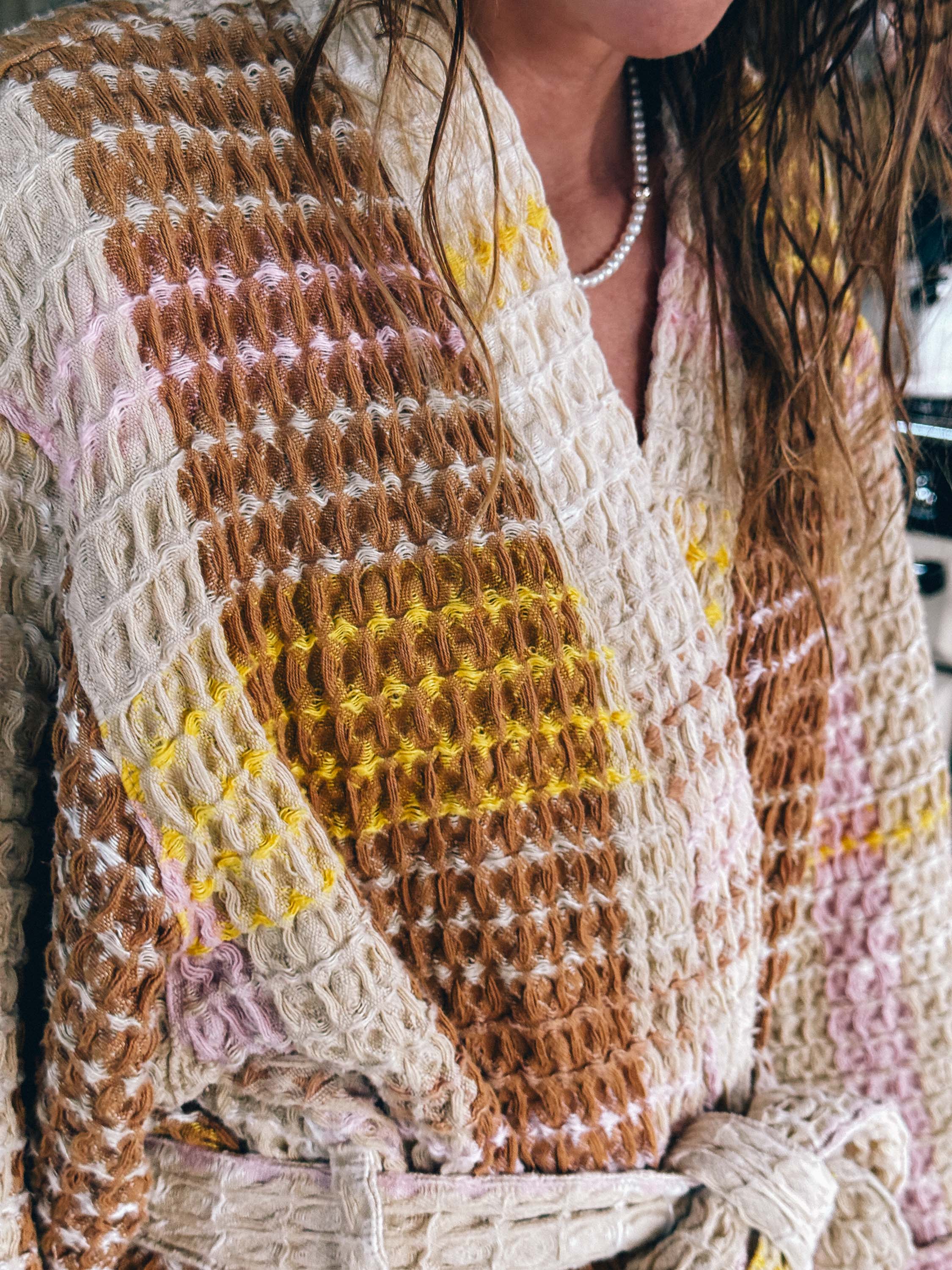 Cream Waffle Checked Bathrobe
