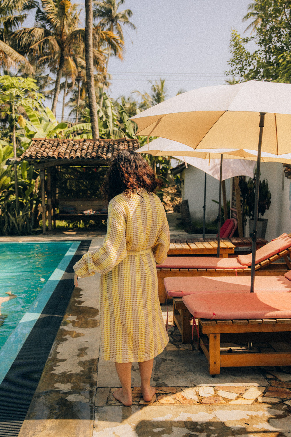 Cream Waffle Checked Bathrobe