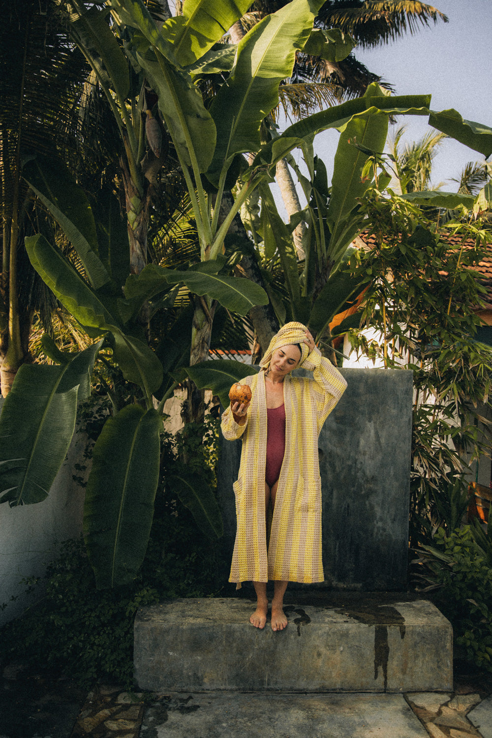 Cream Waffle Checked Bathrobe