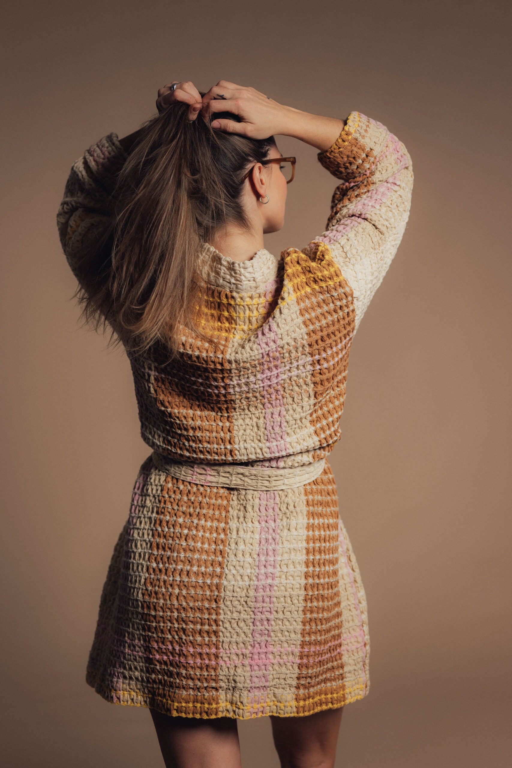 Cream Waffle Checked Bathrobe
