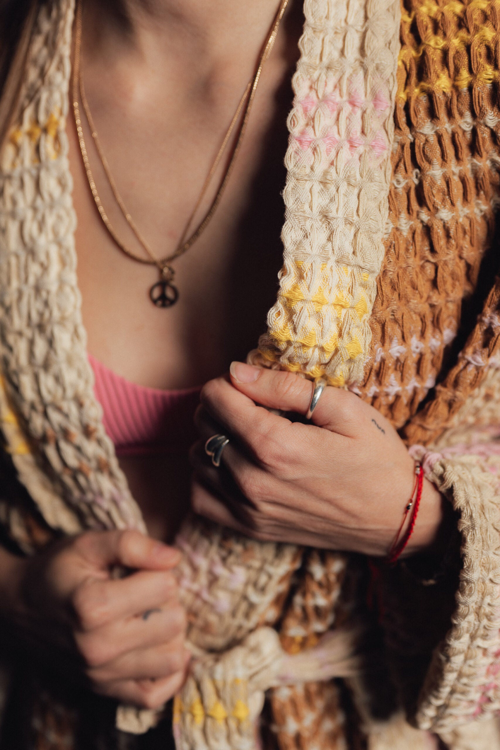 Cream Waffle Checked Bathrobe
