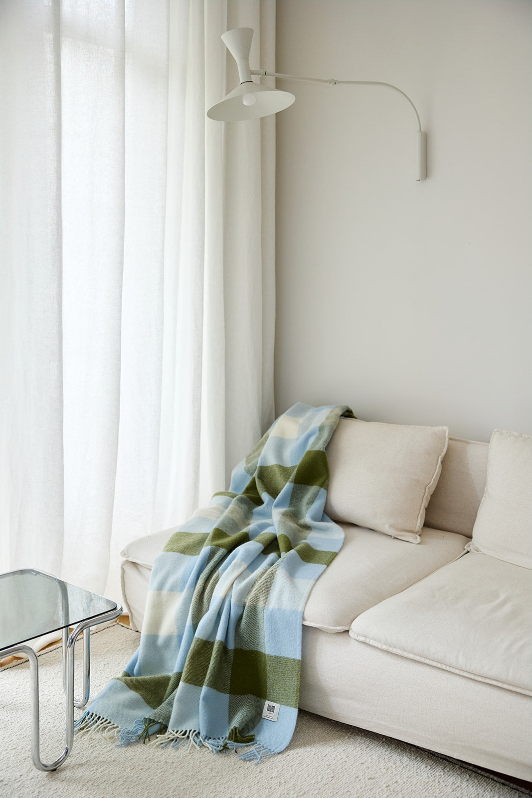 Koc wełniany w kratę Frin Olive Blue