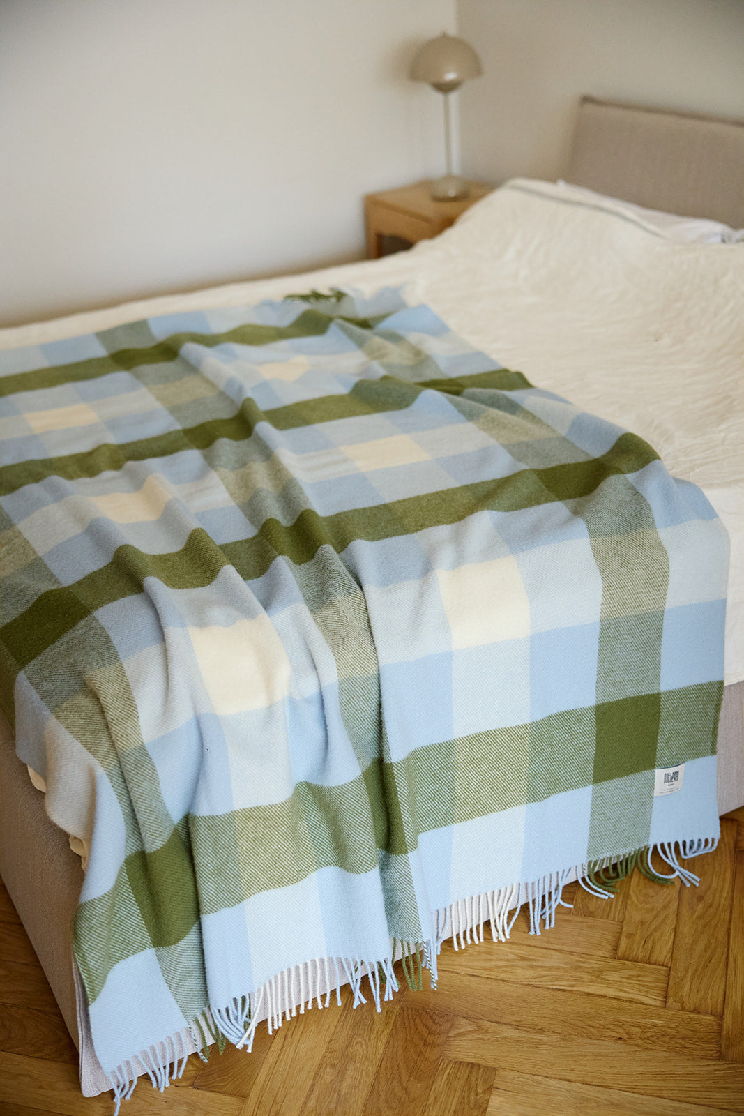 Koc wełniany w kratę Frin Olive Blue