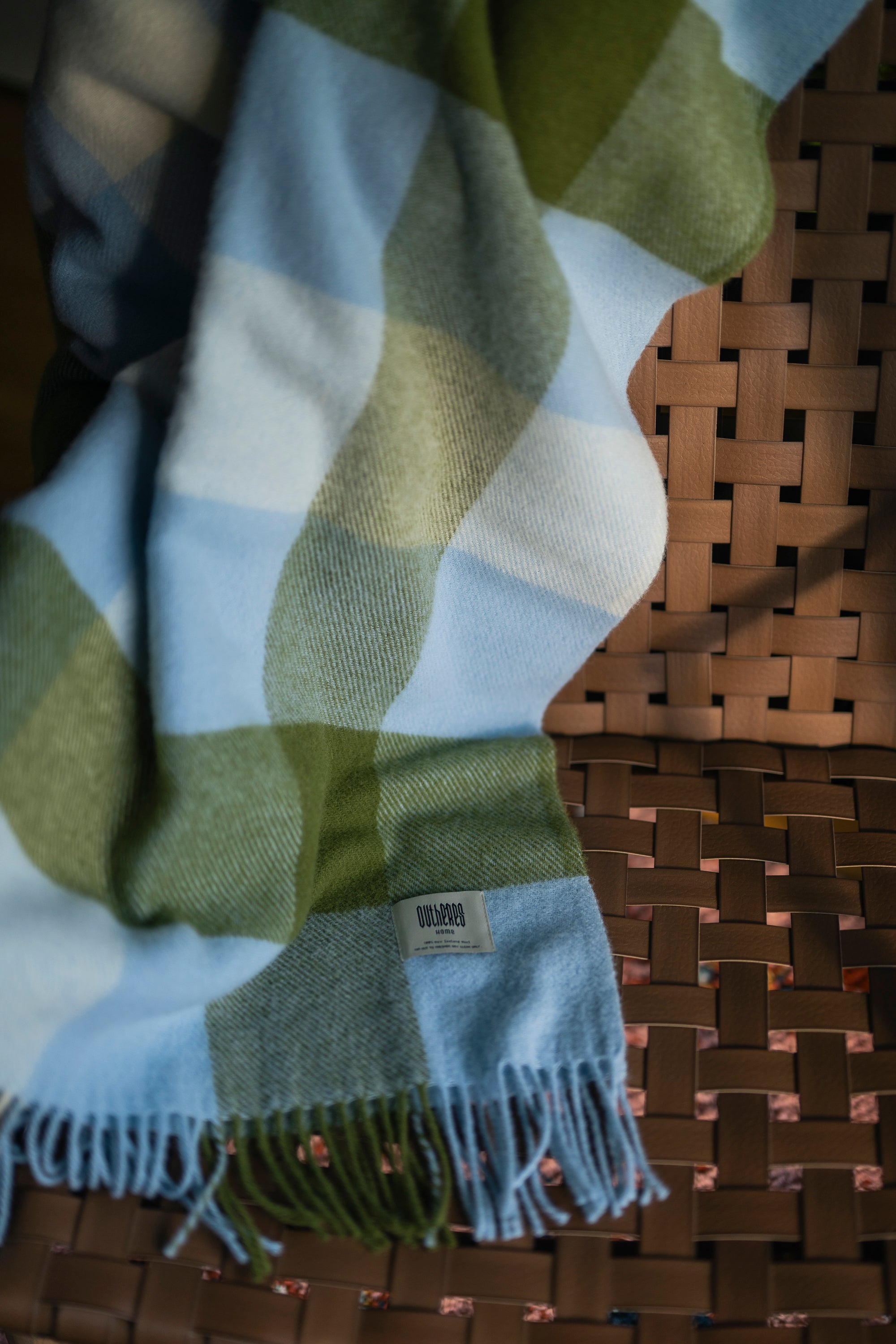 Koc wełniany w kratę Frin Olive Blue