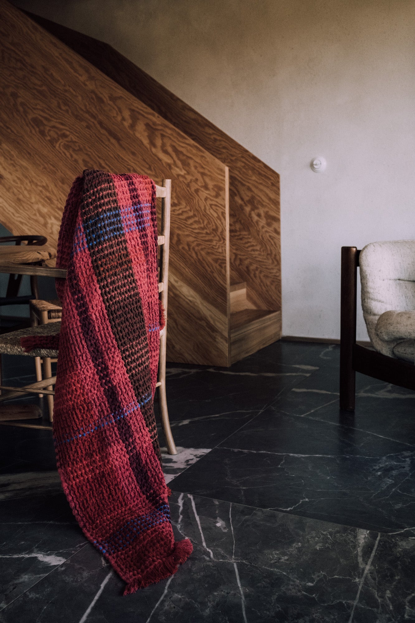 Red Waffle Plaid Throw