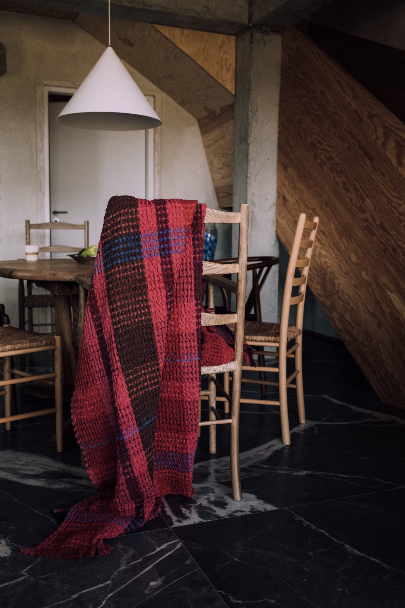 Red Waffle Plaid Throw