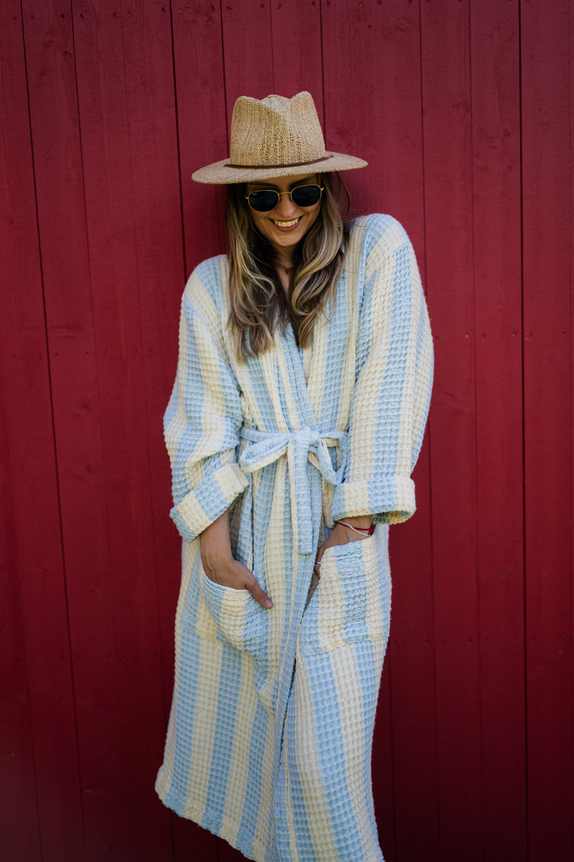 Szlafrok w paski Cream Blue