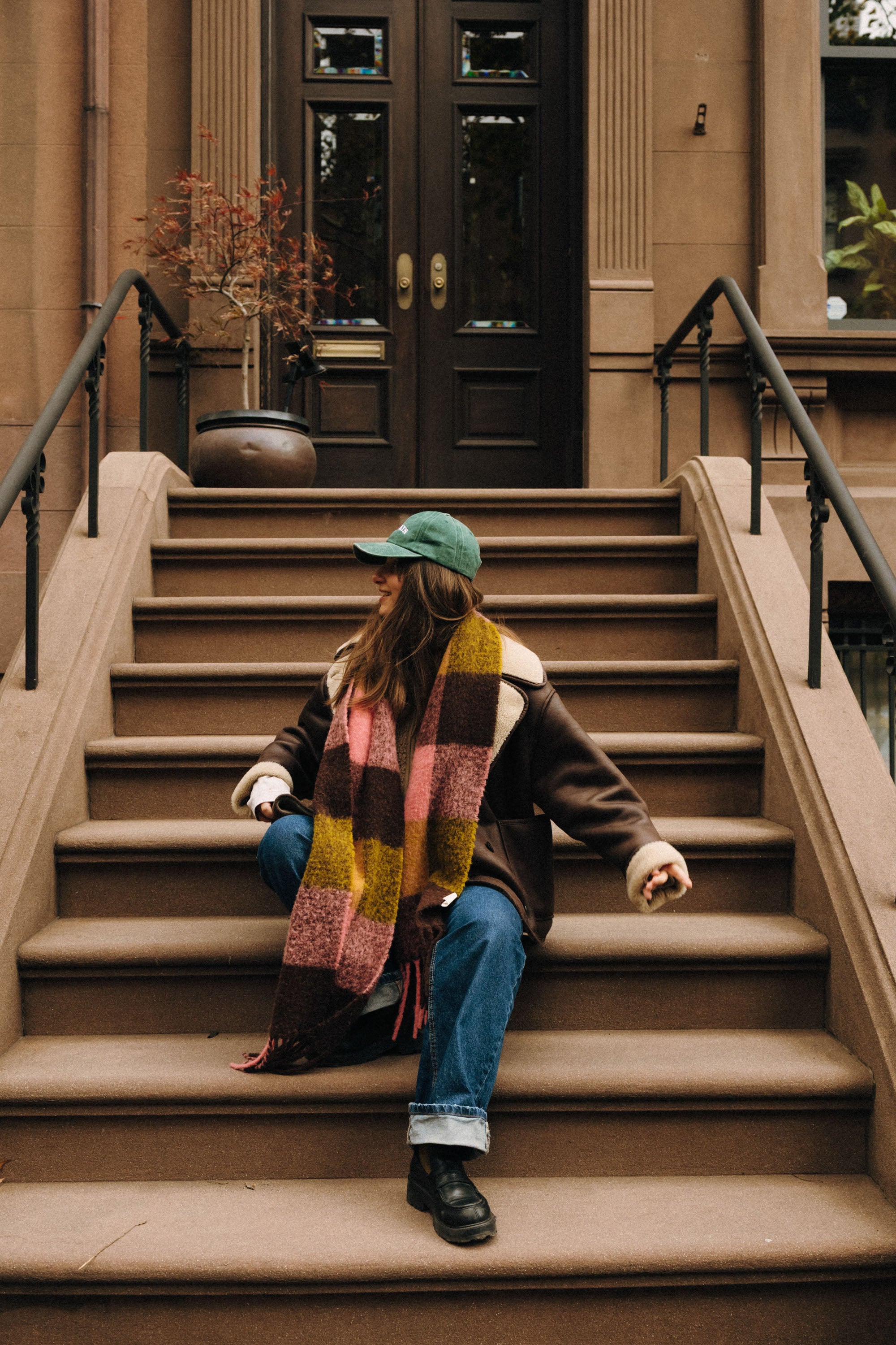 Szalik w kratę Alpaka Pink Brown