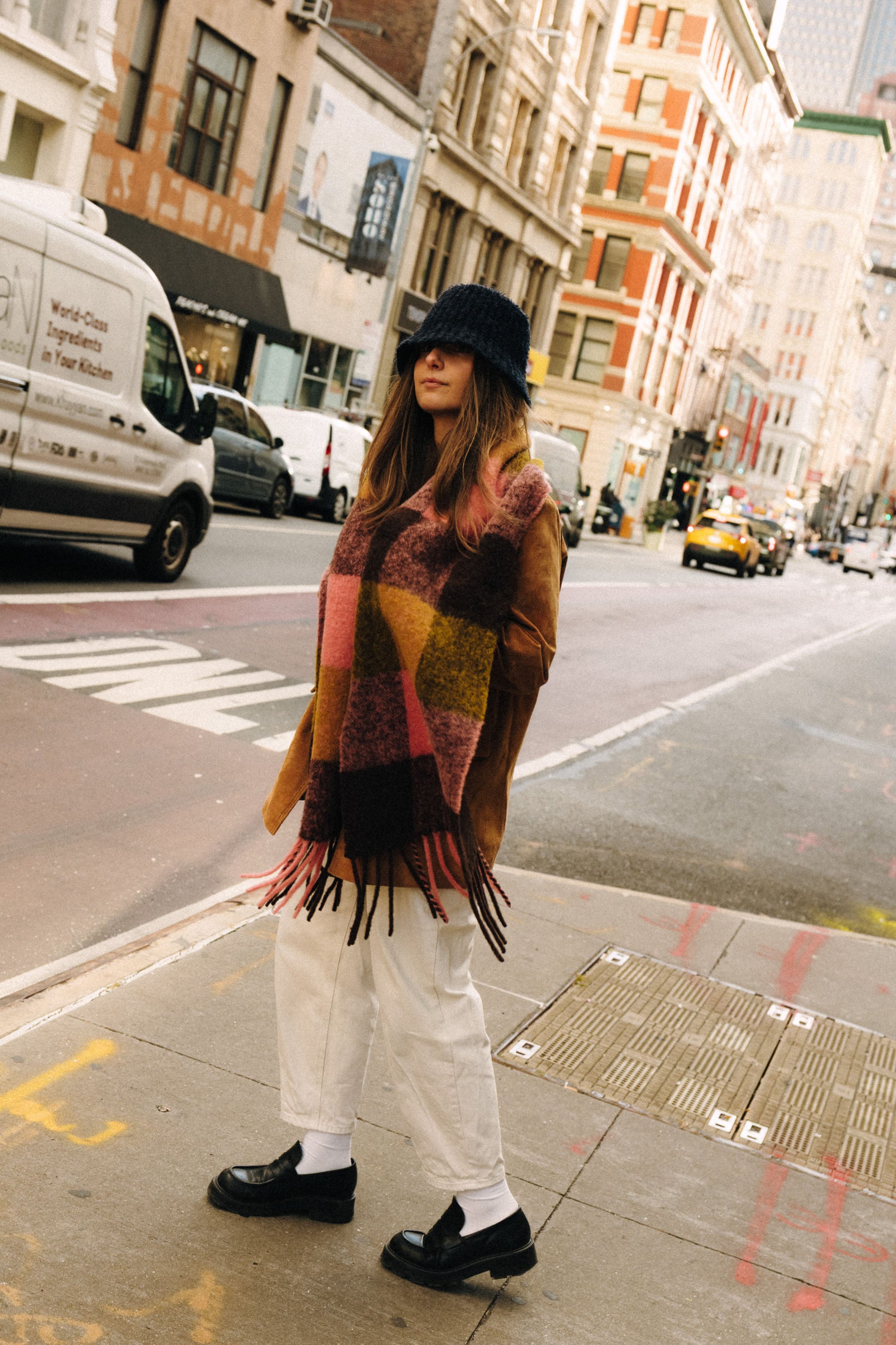 Szalik w kratę Alpaka Pink Brown