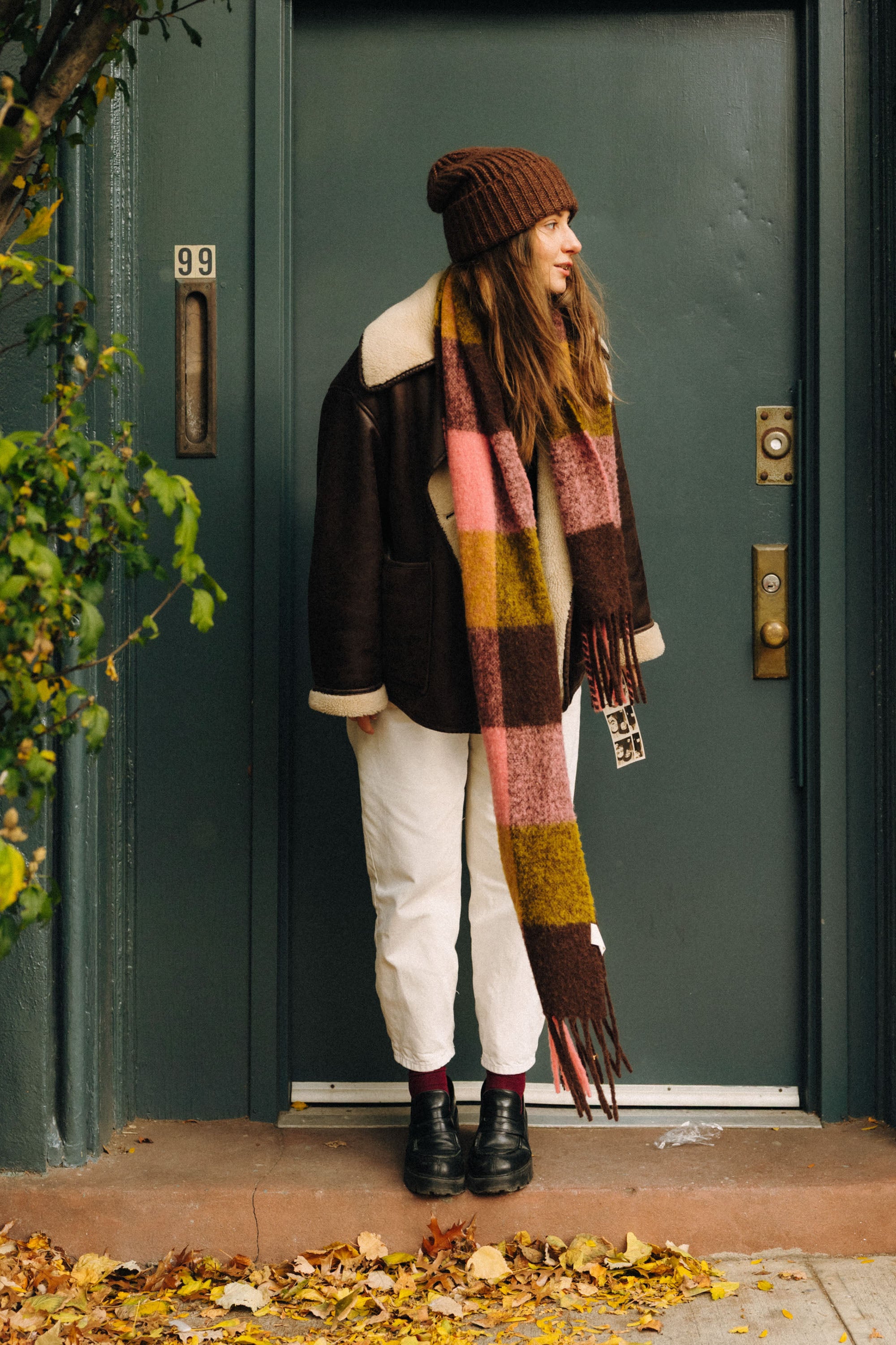 Szalik w kratę Alpaka Pink Brown