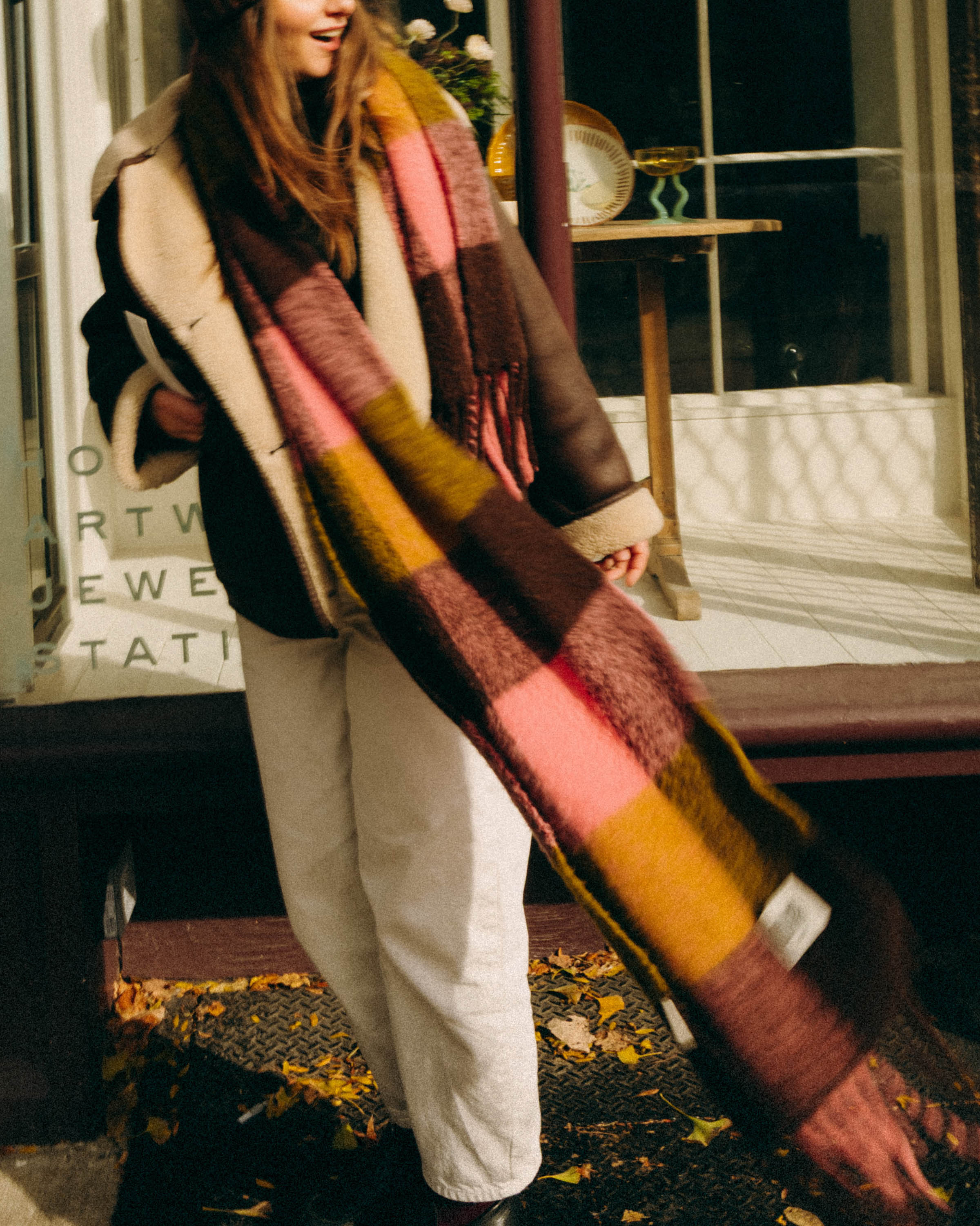 Szalik w kratę Alpaka Pink Brown