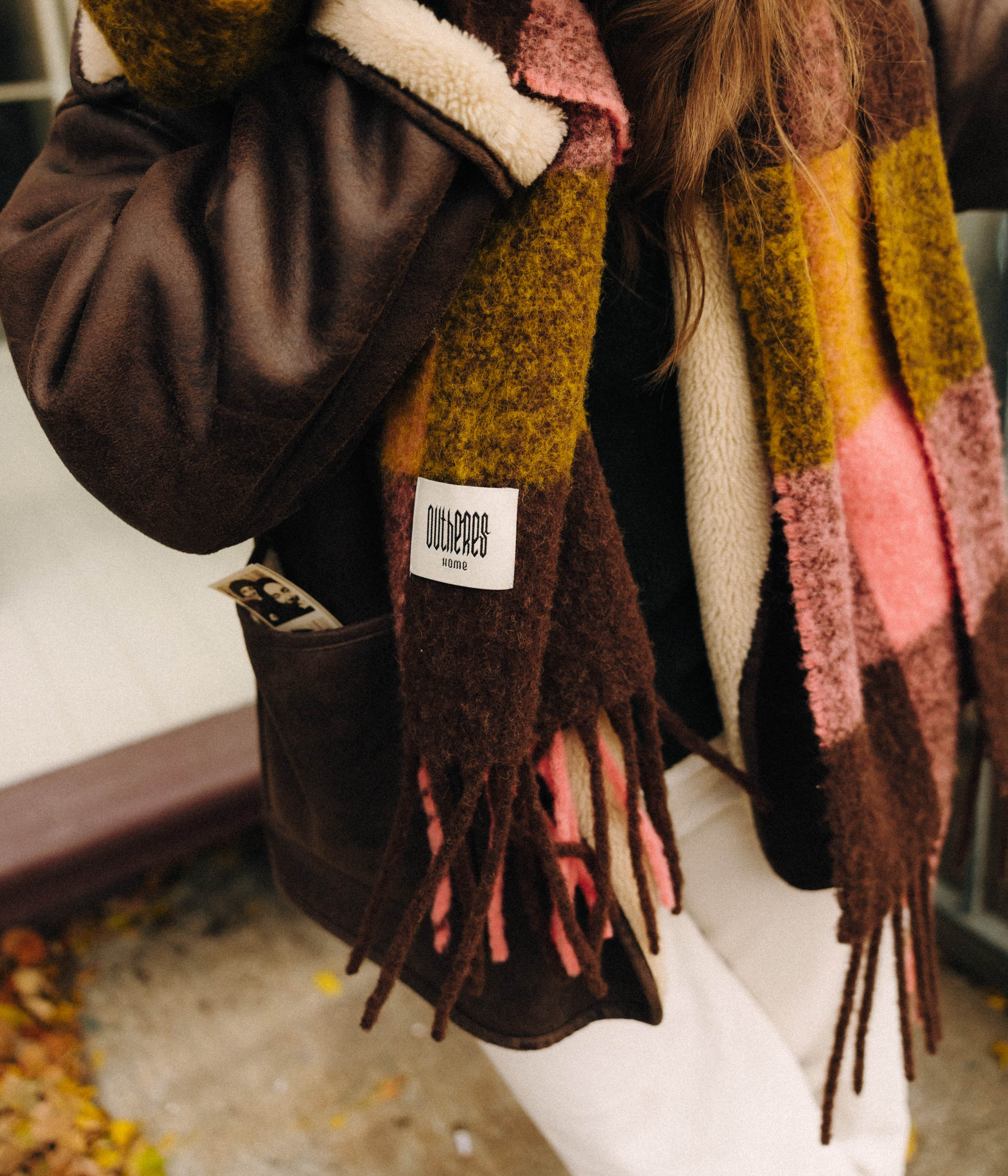 Szalik w kratę Alpaka Pink Brown