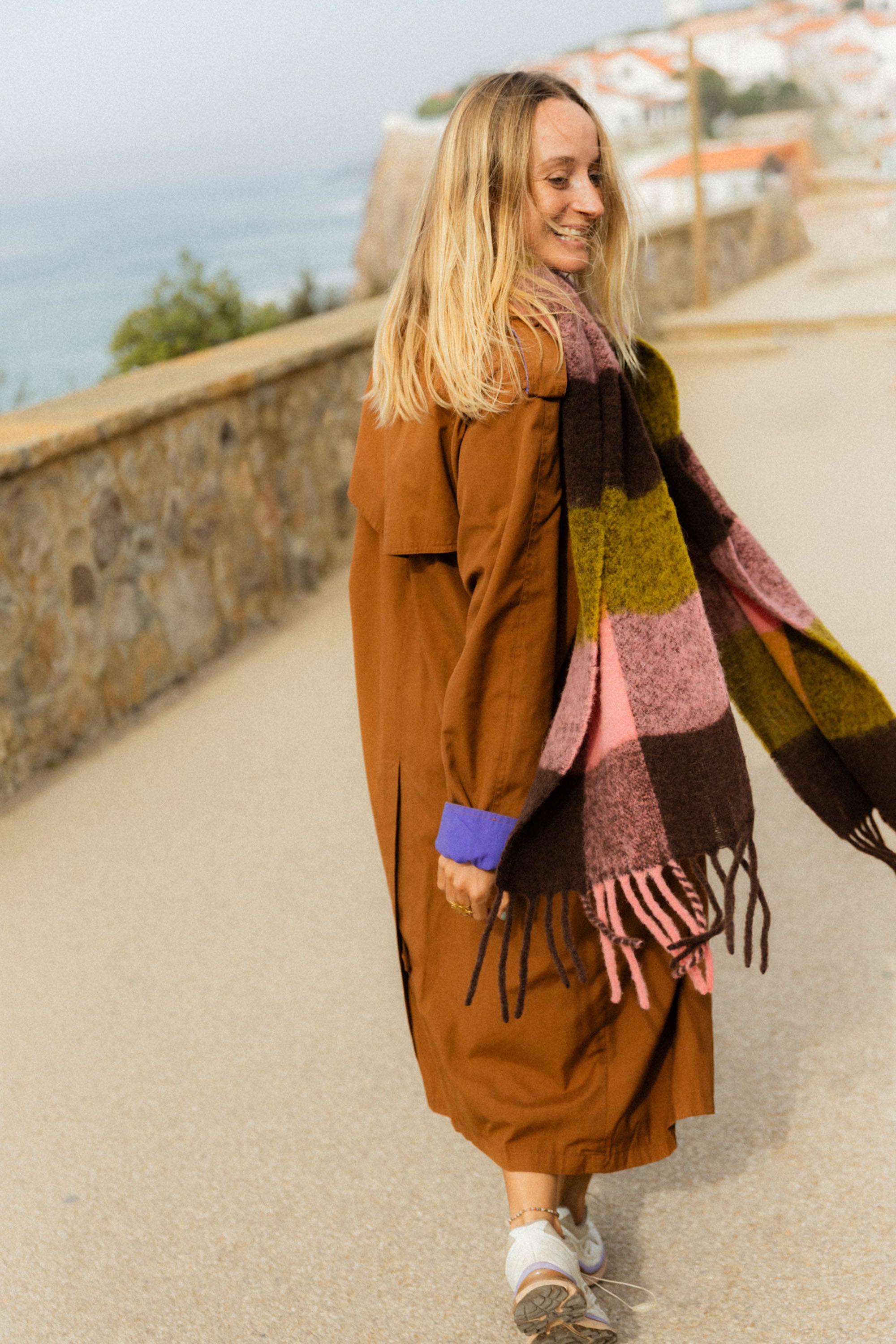 Szalik w kratę Alpaka Pink Brown