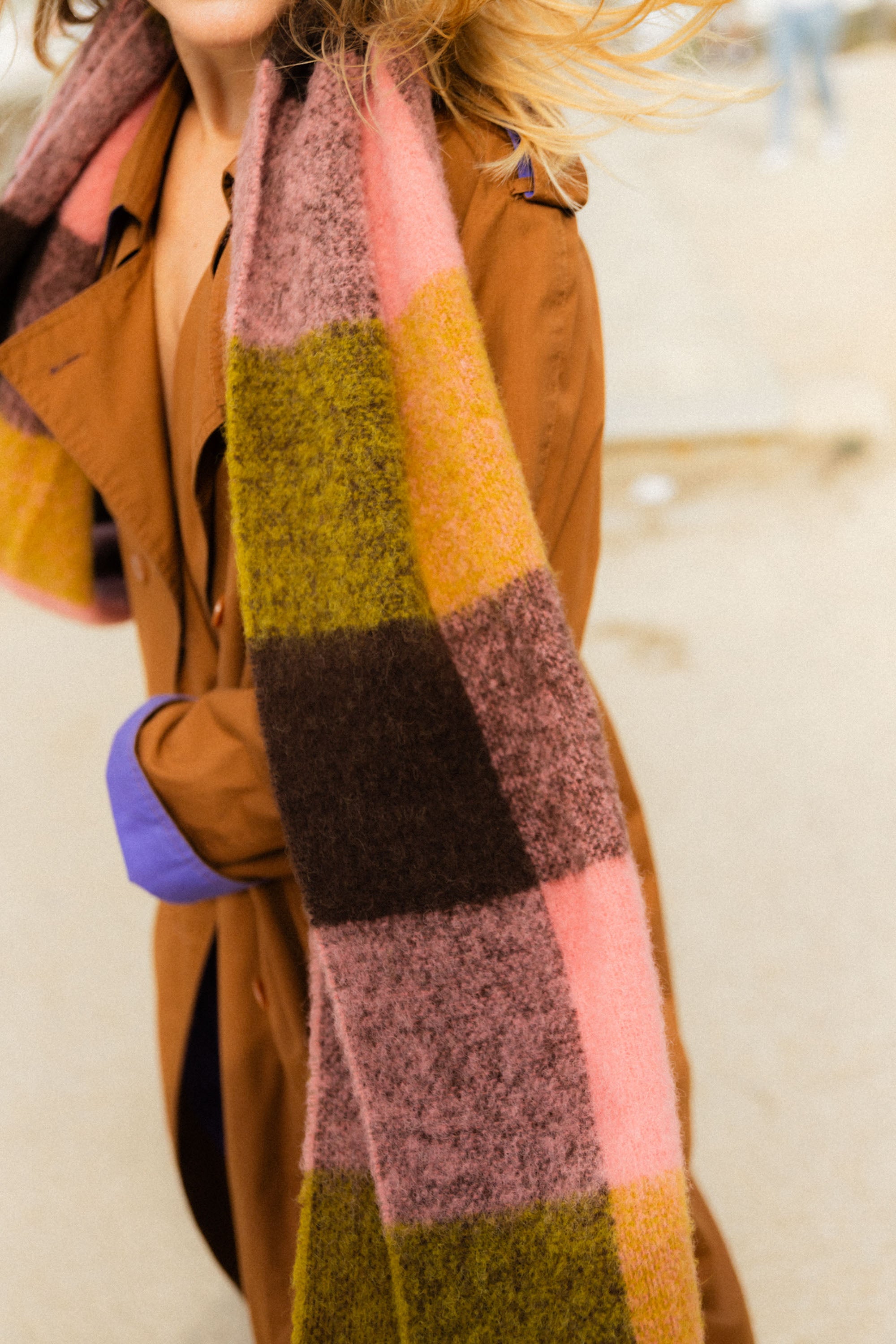 Szalik w kratę Alpaka Pink Brown