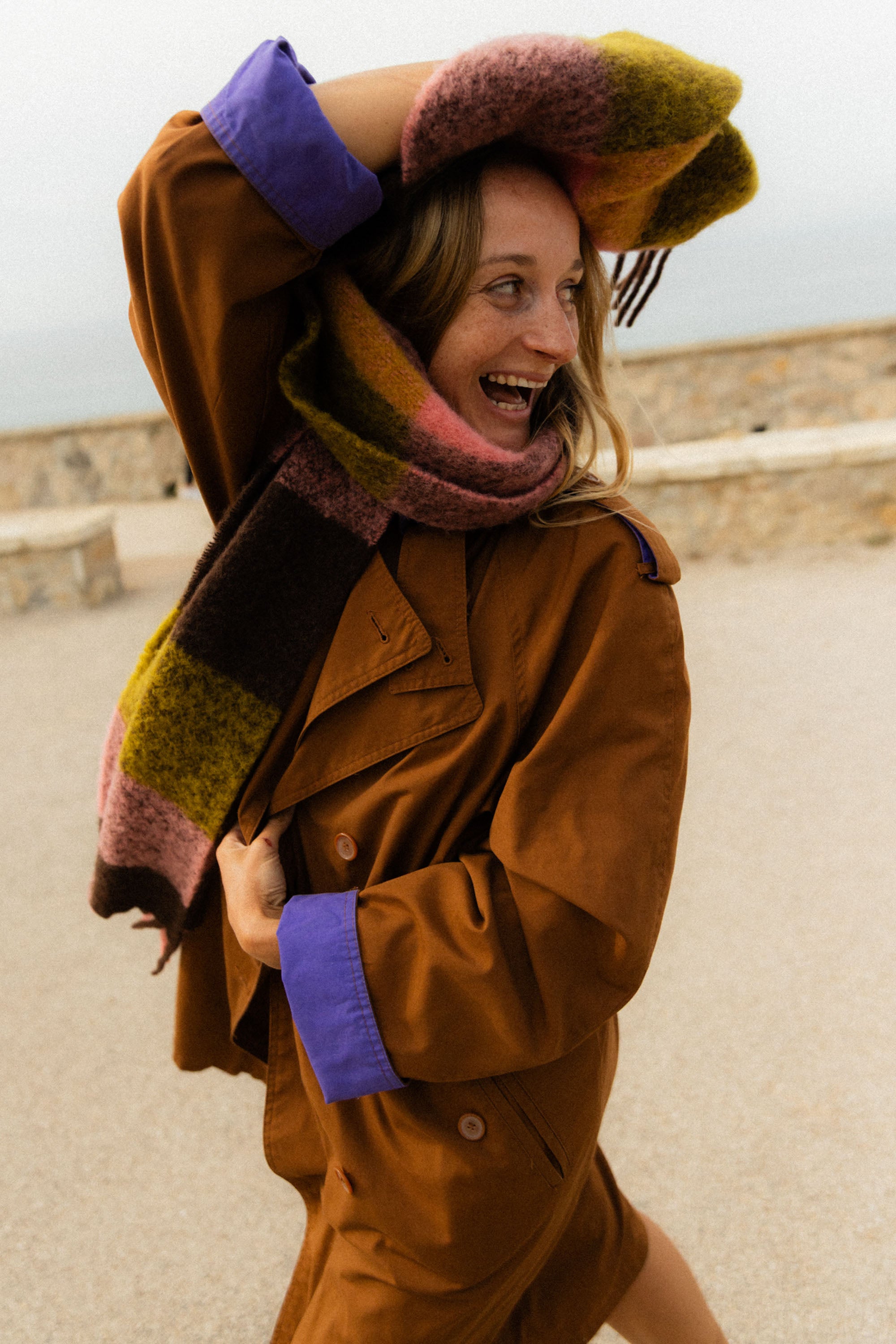 Szalik w kratę Alpaka Pink Brown