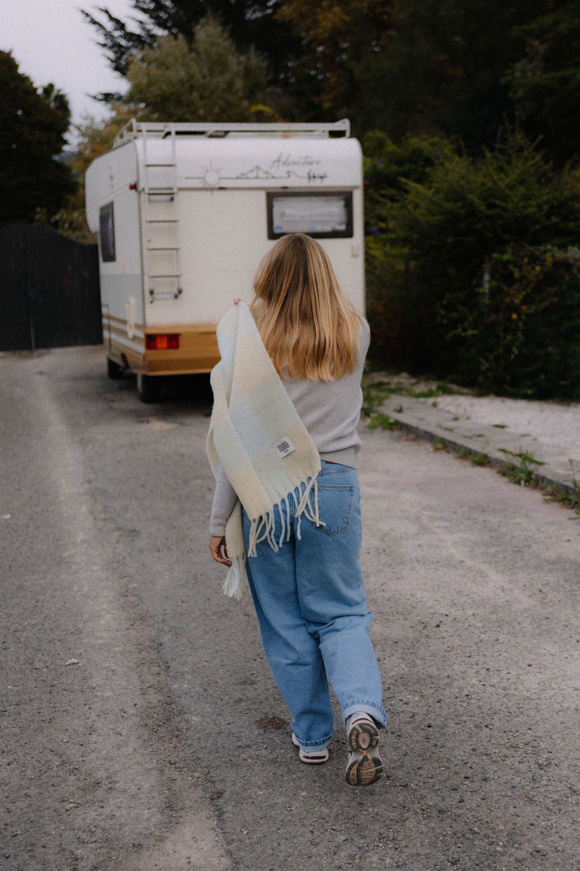 Szalik w kratę Alpaka Butter Blue