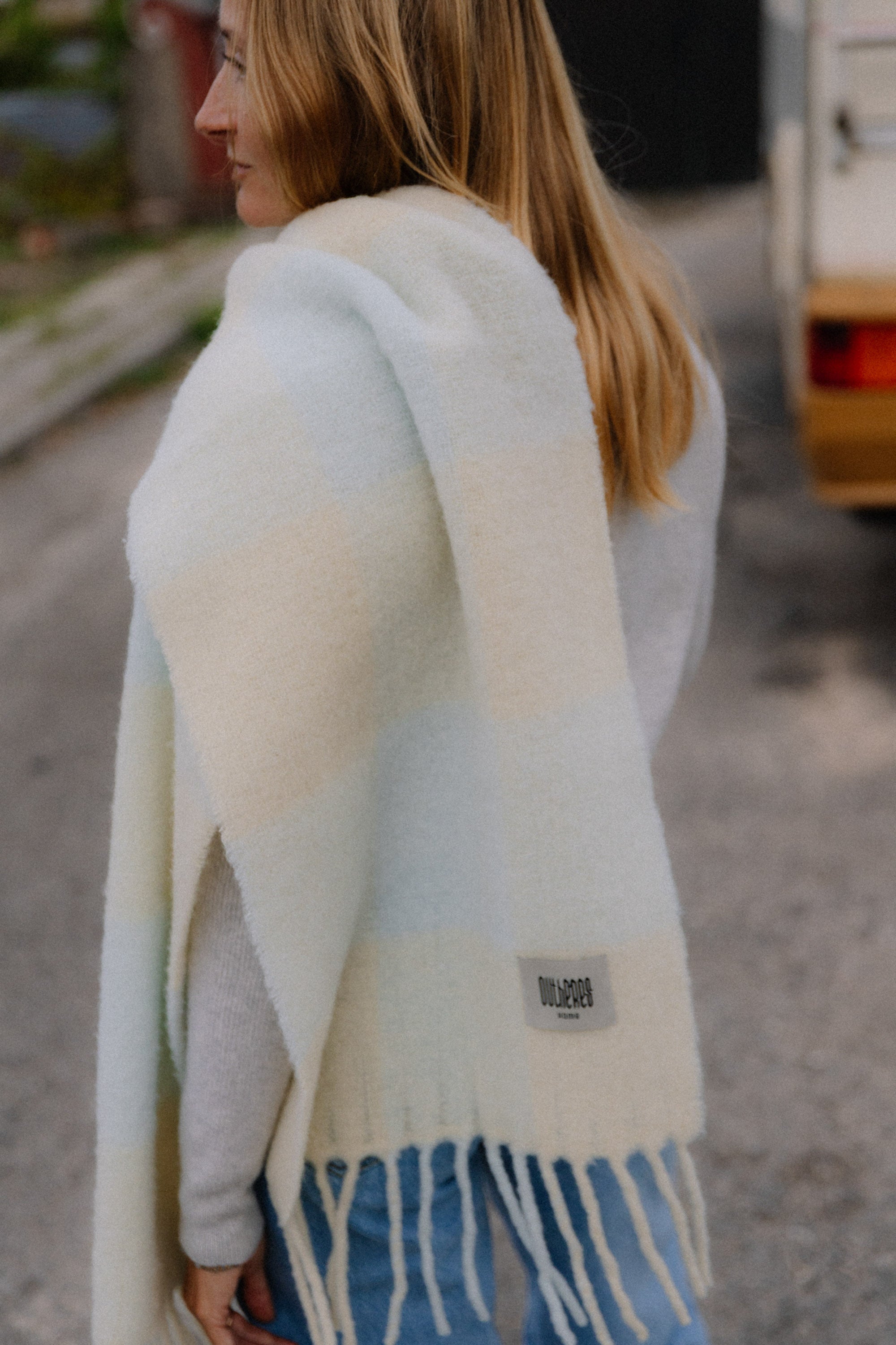 Szalik w kratę Alpaka Butter Blue