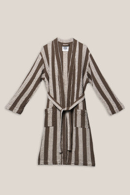 Cream Waffle Checked Bathrobe