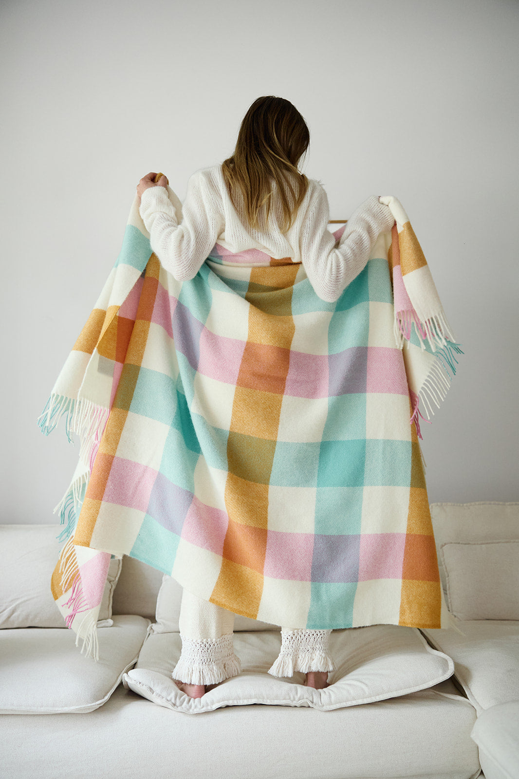 Koc wełniany w kratę Frin Multicolor