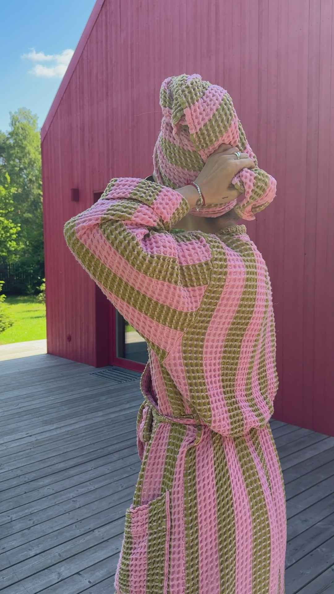 Cream Waffle Checked Bathrobe
