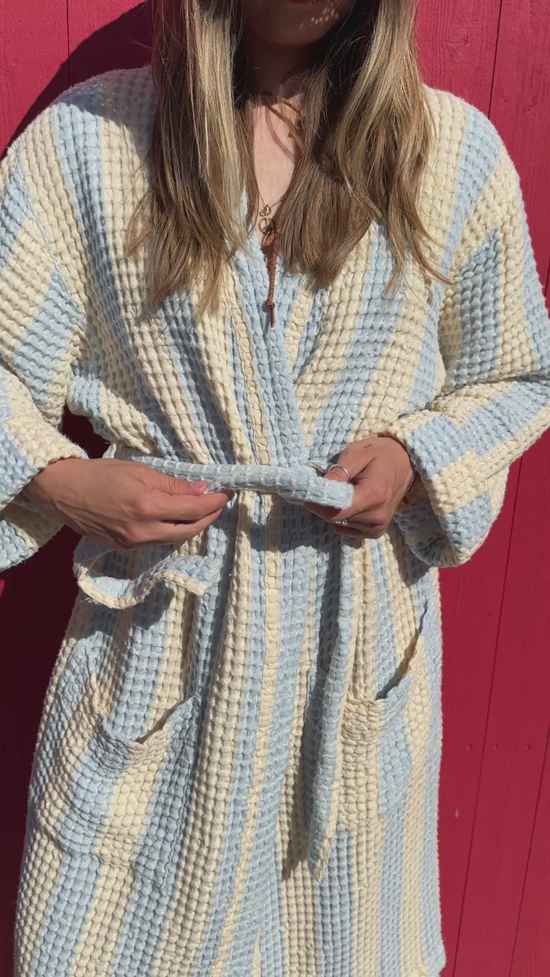 Cream Waffle Checked Bathrobe