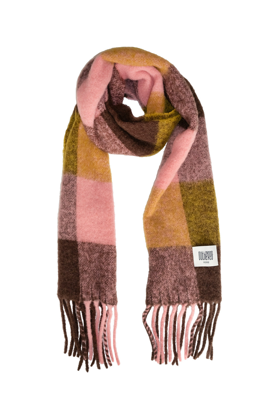 Szalik w kratę Alpaka Pink Brown