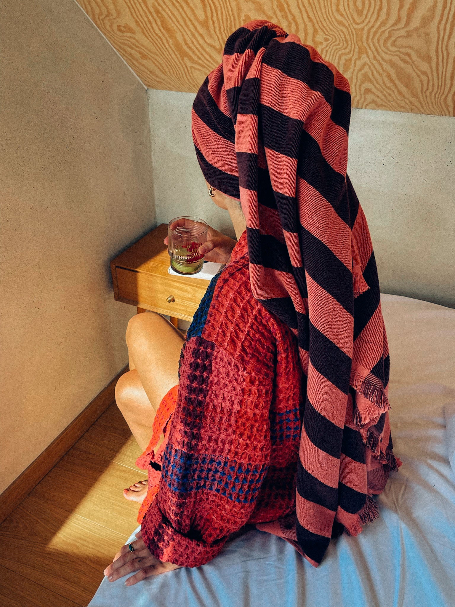 Red Waffle Checked Bathrobe