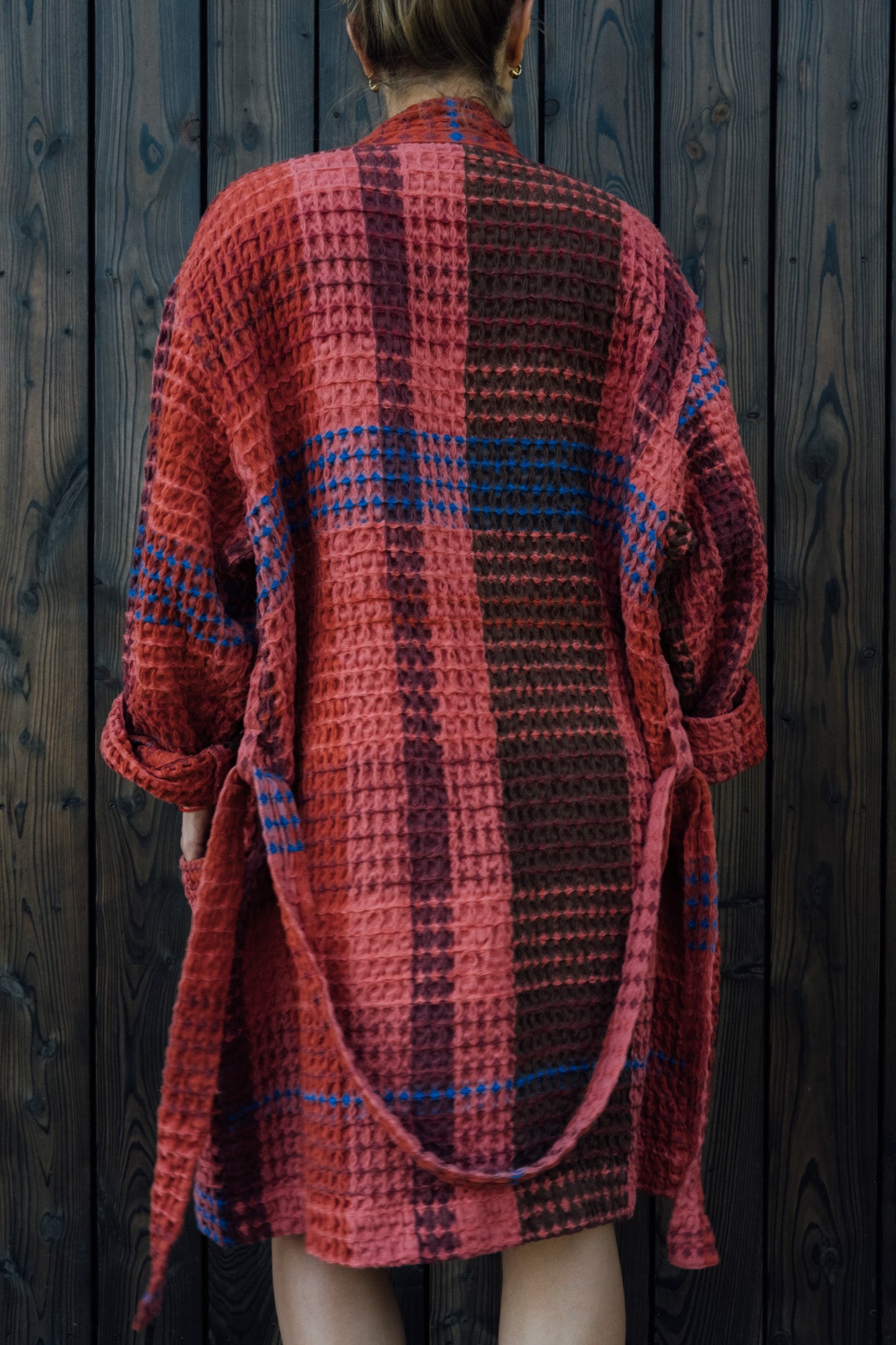 Red Waffle Checked Bathrobe