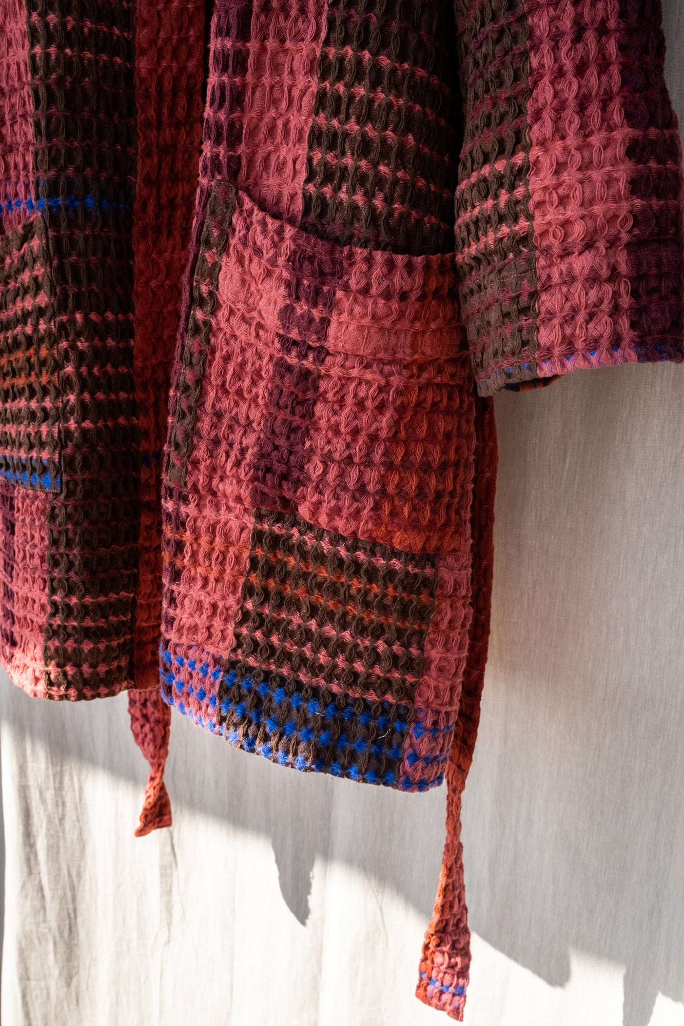 Red Waffle Checked Bathrobe