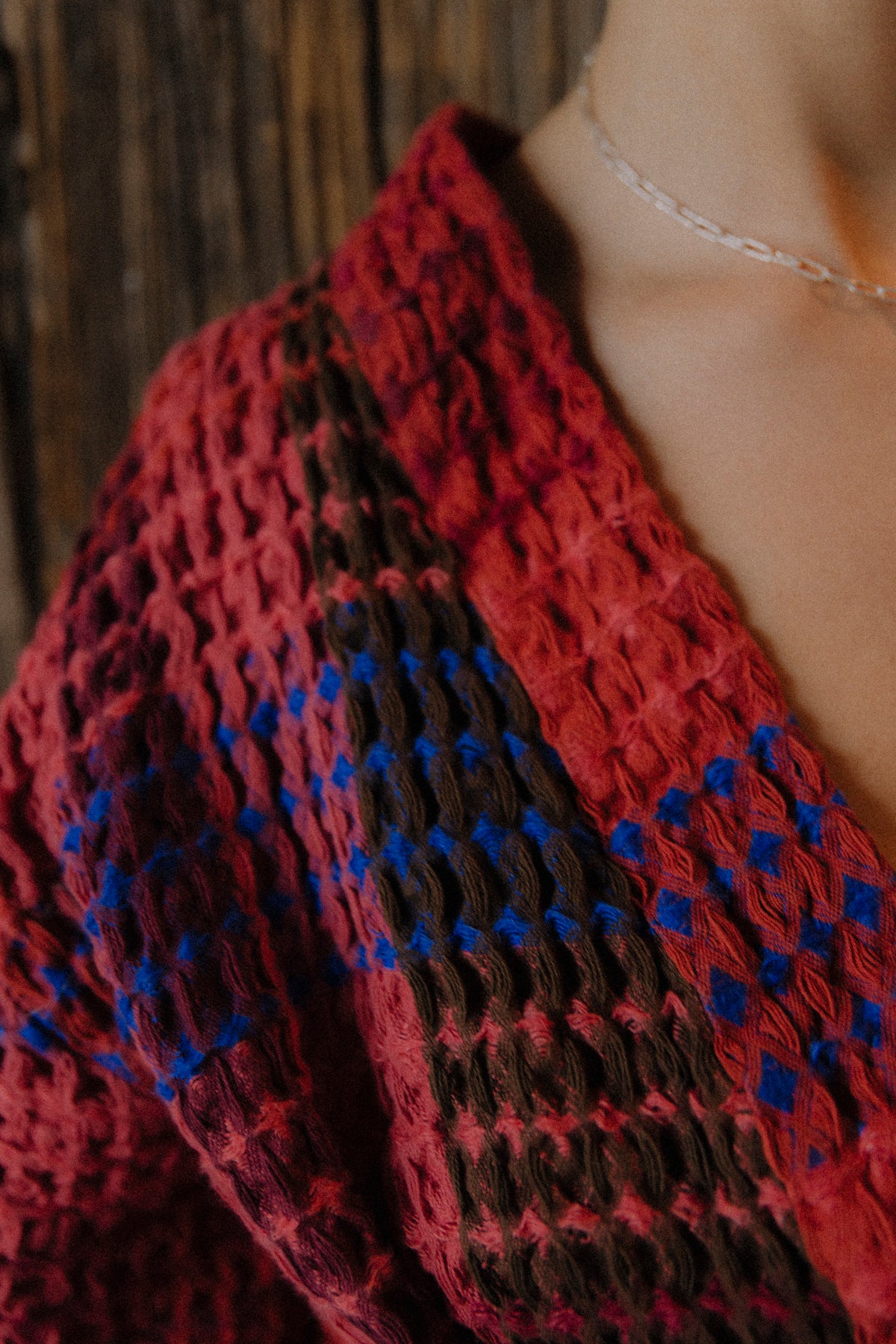 Red Waffle Checked Bathrobe